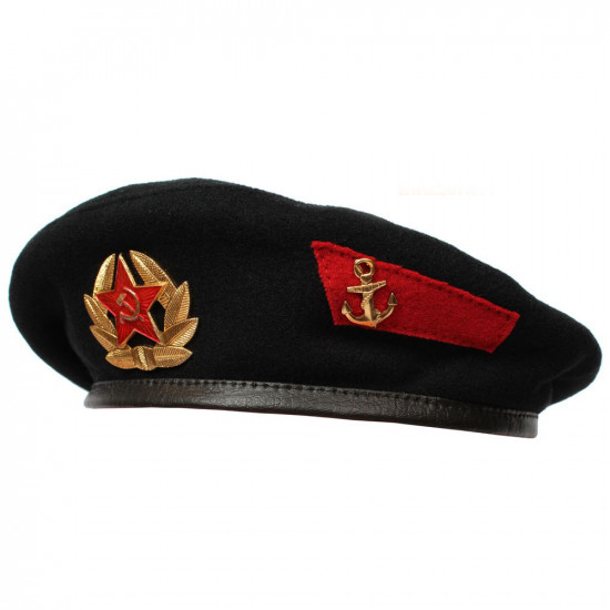 Soviet russian military marines black beret summer hat