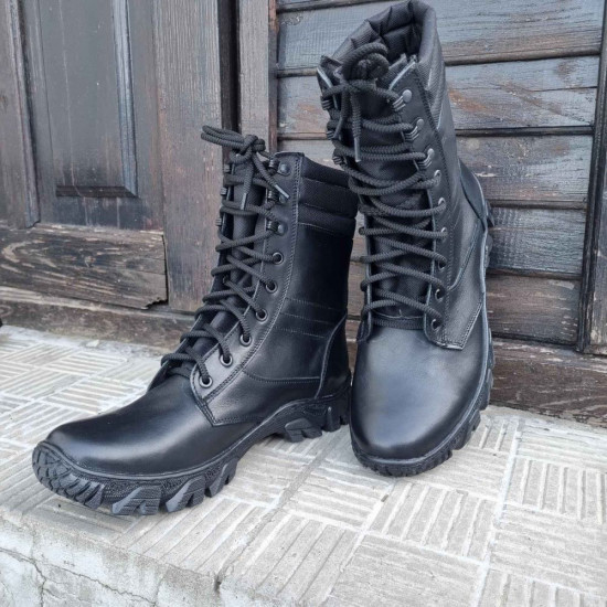 "Sprint" Tactical Boots: Black Leather Ukrainian Army Military Combat Footwear