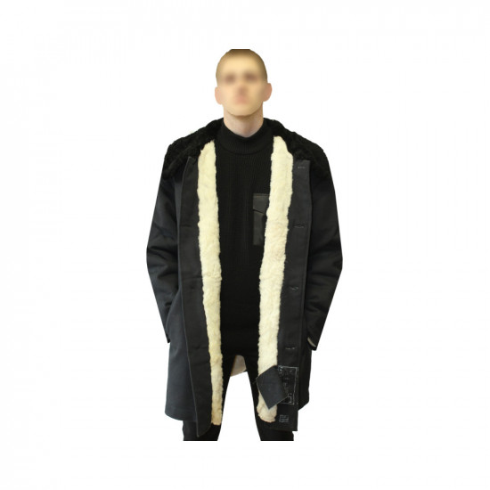 Soviet Woolen Officer Black Coat with Astrakhan Fur Collar