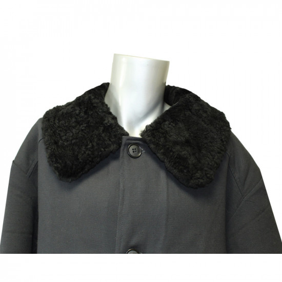 Soviet Woolen Officer Black Coat with Astrakhan Fur Collar