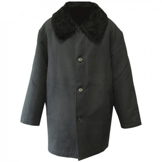 Soviet Woolen Officer Black Coat with Astrakhan Fur Collar