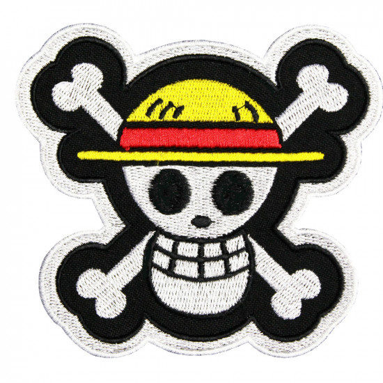 Una pieza Luffy sombrero de paja piratas cráneo Anime parche bordado hecho a mano