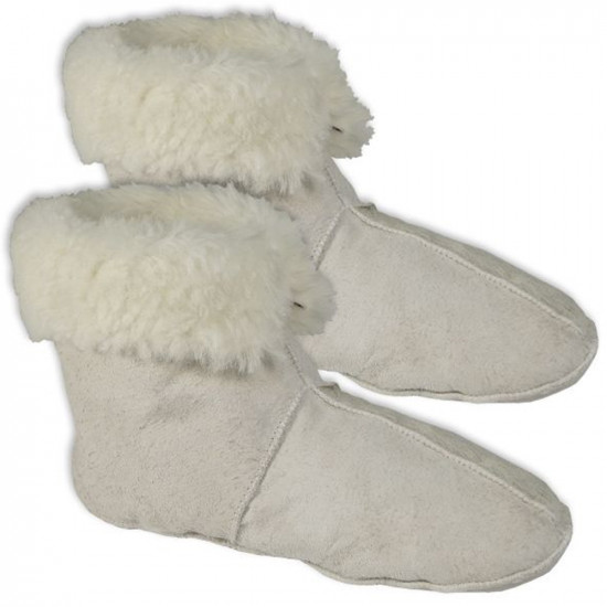 Pantoufles d'hiver en peau de mouton blanc / marron chaussettes chaudes