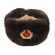 星のピン・バッジのあるソビエト茶色暖冬ushanka帽子
