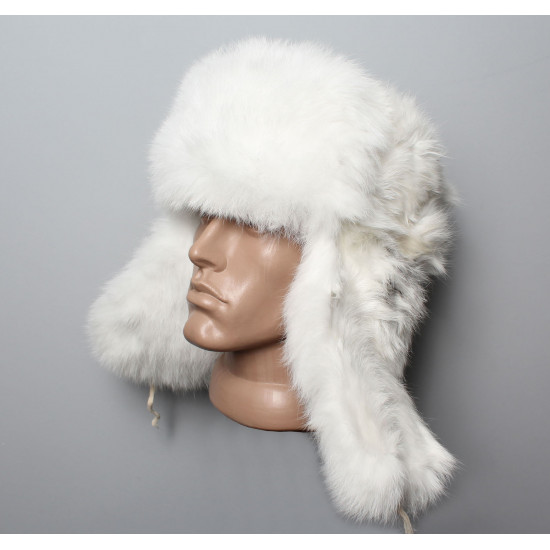 Soviétique / chapeau d`hiver de fourrure de lapin en peluche doux original russe ushanka blanc