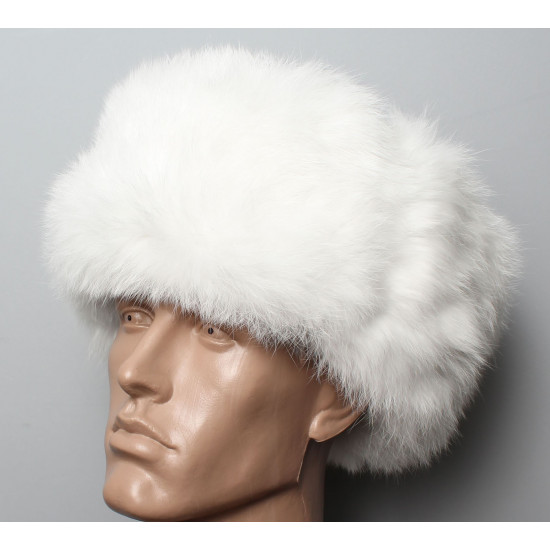 Soviético / piel del conejo mullida suave original rusa sombrero de invierno ushanka blanco
