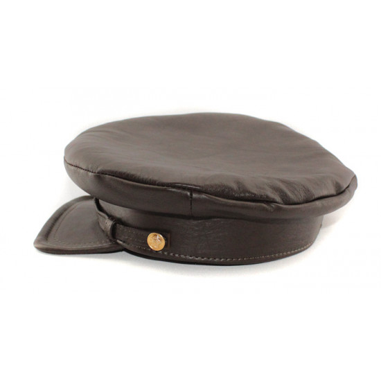 El tipo de nkvd ruso de cuero natural soviético exclusivo sombrero de la visera marrón llamó komissarka