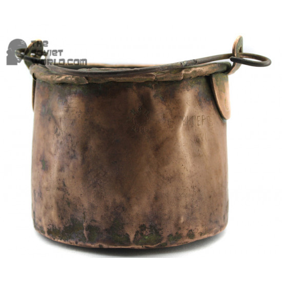 ロシアのビンテージ銅の金属製食器入れオリジナル1895軍隊兵士は、wwi骨董品をビン詰めにします