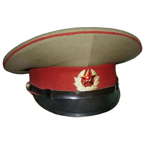 Russe / armée de l`urss soviétique casquette de visière de bordeaux d`officier de troupes intérieure