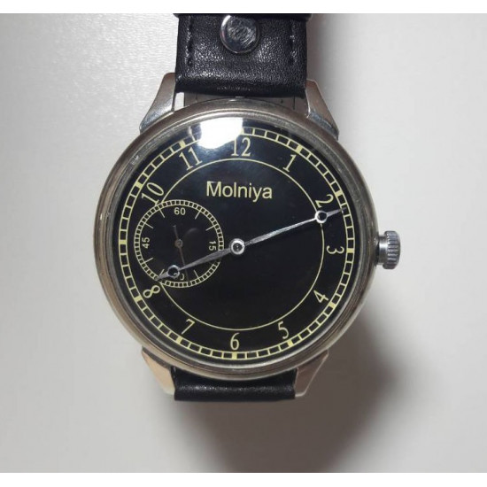 Reloj de pulsera negro ruso MOLNIYA con dorso transparente
