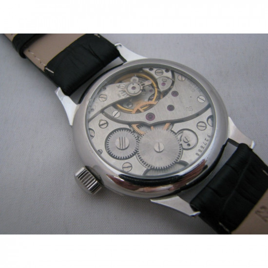 Reloj de pulsera vintage ruso negro Molnija PILOT con dorso transparente