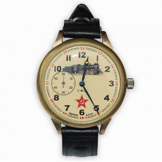 Montre soviétique de montre-bracelet "Chemins de fer avec gravure de train" Molniya