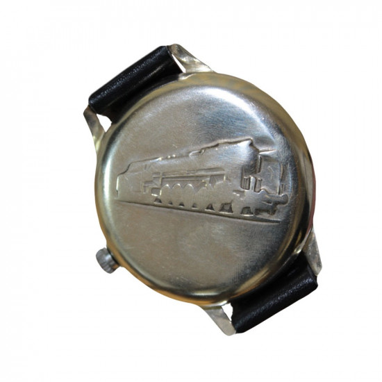 Reloj de pulsera ruso soviético "Ferrocarriles con grabado de tren" Molniya