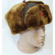 Sowjetischer russischer warmbrauner Uschanka Hut mit Kunstfell