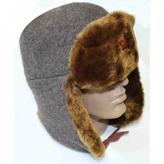 合成毛皮のソビエトロシアの暖かい茶色のUshanka帽子