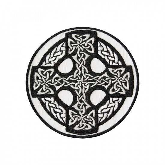 Keltisches Kreuz mit gesticktem Ornament zum Aufnähen / Aufbügeln / Klettverschluss