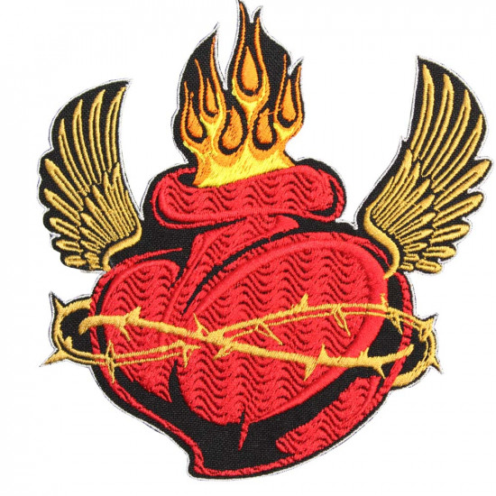 Heart and Fire Tattoo Embroidery Custom Sew-on / Iron-on / Velcro Patch
