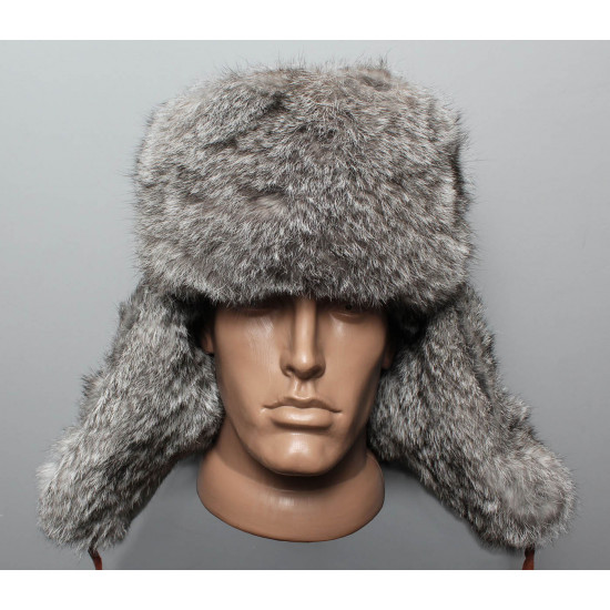 最初の柔らかいふわふわのウサギ毛皮冬帽子ushankaが灰色にするソビエト/ロシア