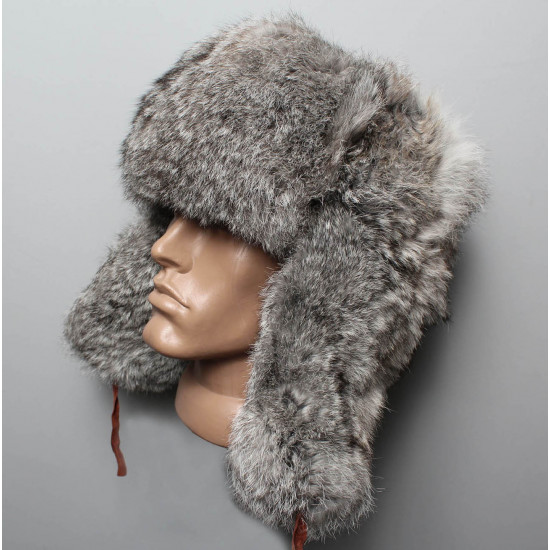 最初の柔らかいふわふわのウサギ毛皮冬帽子ushankaが灰色にするソビエト/ロシア