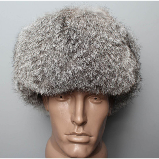 Soviet /   original soft fluffy rabbit fur winter hat ushanka grey