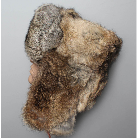 Soviet / original soft fluffy rabbit fur winter hat ushanka brown