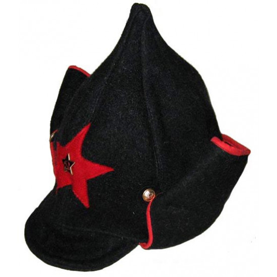 Russe d`infanterie rkka soviétique chapeau noir d`hiver de laine militaire rouge budenovka avec earfaps