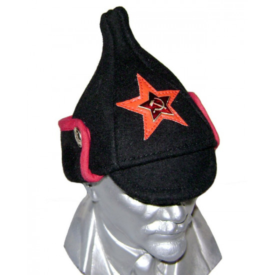 Chapeau d'hiver noir MINI soviétique Budenovka