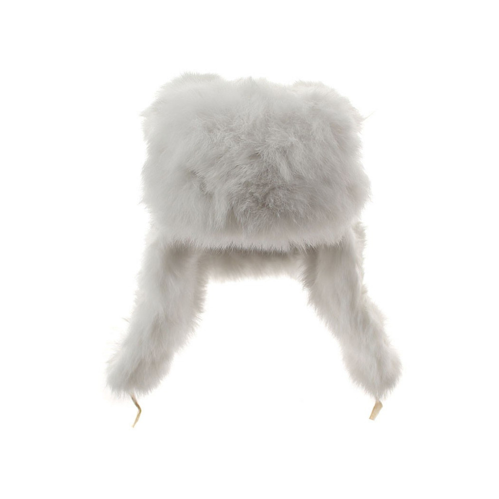 rabbit fur Soviet Winter Fluffy white ushanka hat