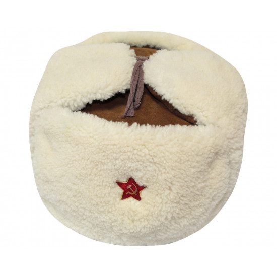 Piel blanca rusa soviética ushanka oficial rkka earflaps sombrero