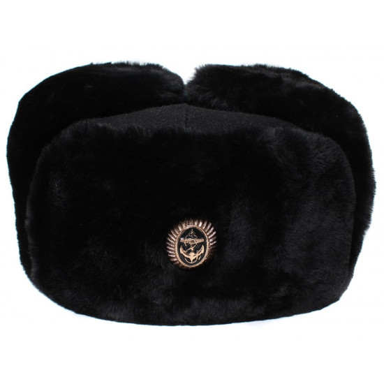 Sombrero de piel de invierno Ushanka cálido de la flota de la Armada rusa negro