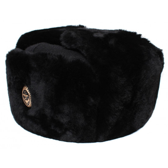 ロシア海軍艦隊黒暖かいUshanka冬毛皮の帽子