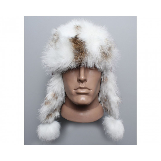 ウサギ毛皮ロシア語モダンウインカ冬帽子レッド/ブルー