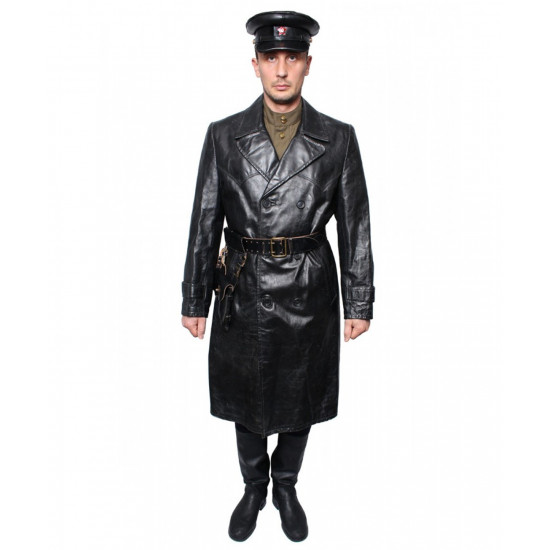 Manteau d'officier russe en cuir NKVD d'Union soviétique