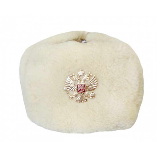 ホワイトファーUSHANKA軍事ソ連ロシアの冬の帽子とダブルイーグル