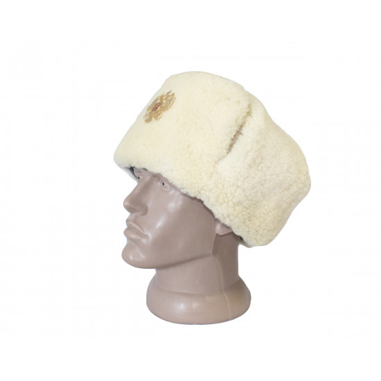 Sombrero de invierno ruso soviético de piel blanca USHANKA con doble águila