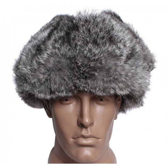 Orejeras sombrero de invierno ushanka con piel de conejo gris