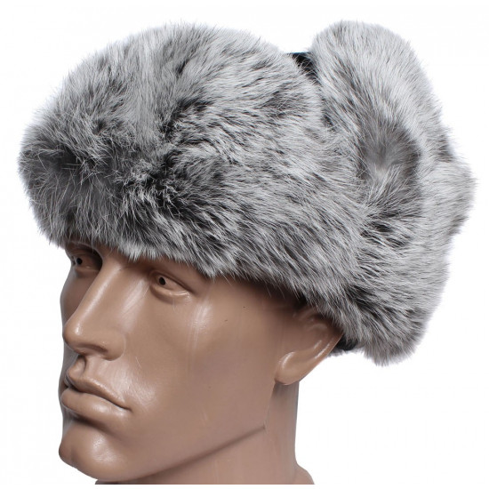 Ohrenklappen Winter Uschanka Hut mit grauem Kaninchenfell